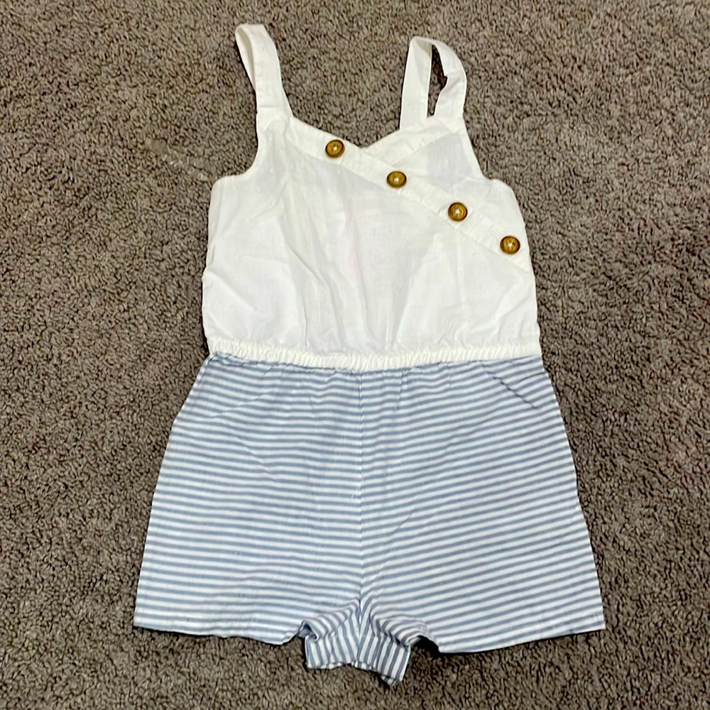 Stylish White and Blue Striped Kids Romper size 4